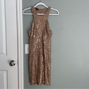 Bebe Bronze Sequin Racerback Fitted Bodycon Mini Party New Year Vegas Dress
